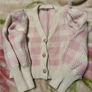 Pink and Cream Plaid Women's Sweater size L